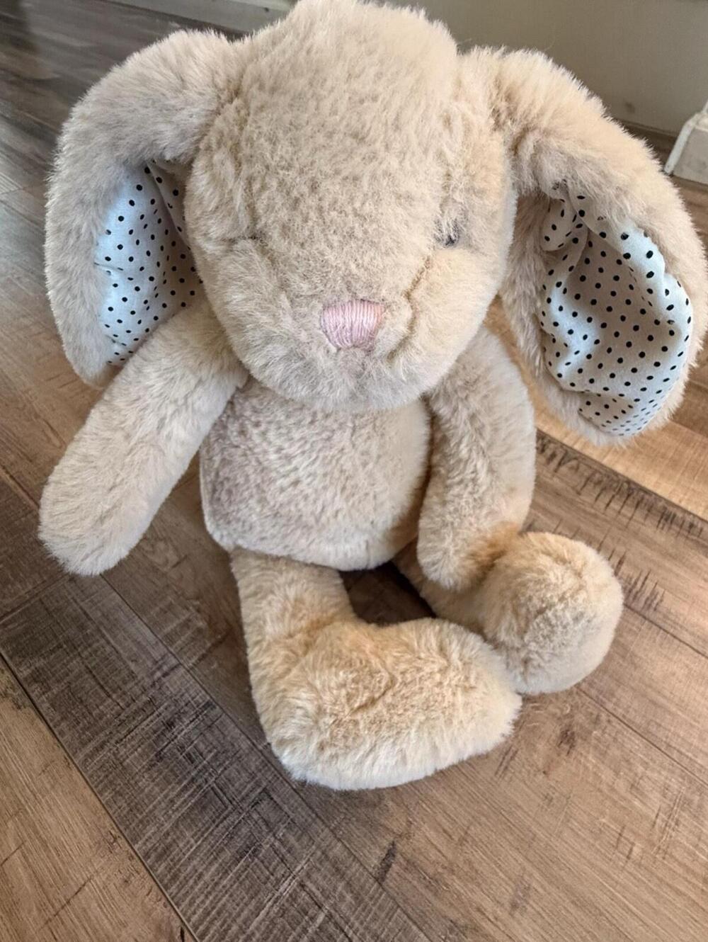Manhattan Toy Bunny Rabbit 14” Cream Beige Stuffed Plush Black Polka Dot Ears